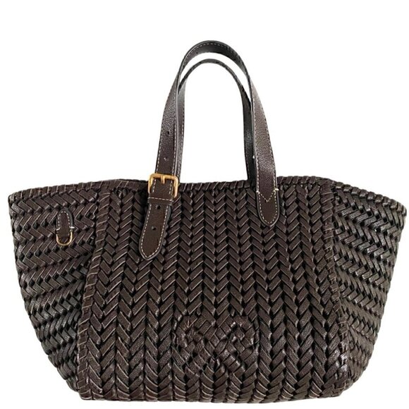Anya Hindmarch Neeson Small Square Tote Handbag Bag brown capra leather woven - Picture 1 of 14
